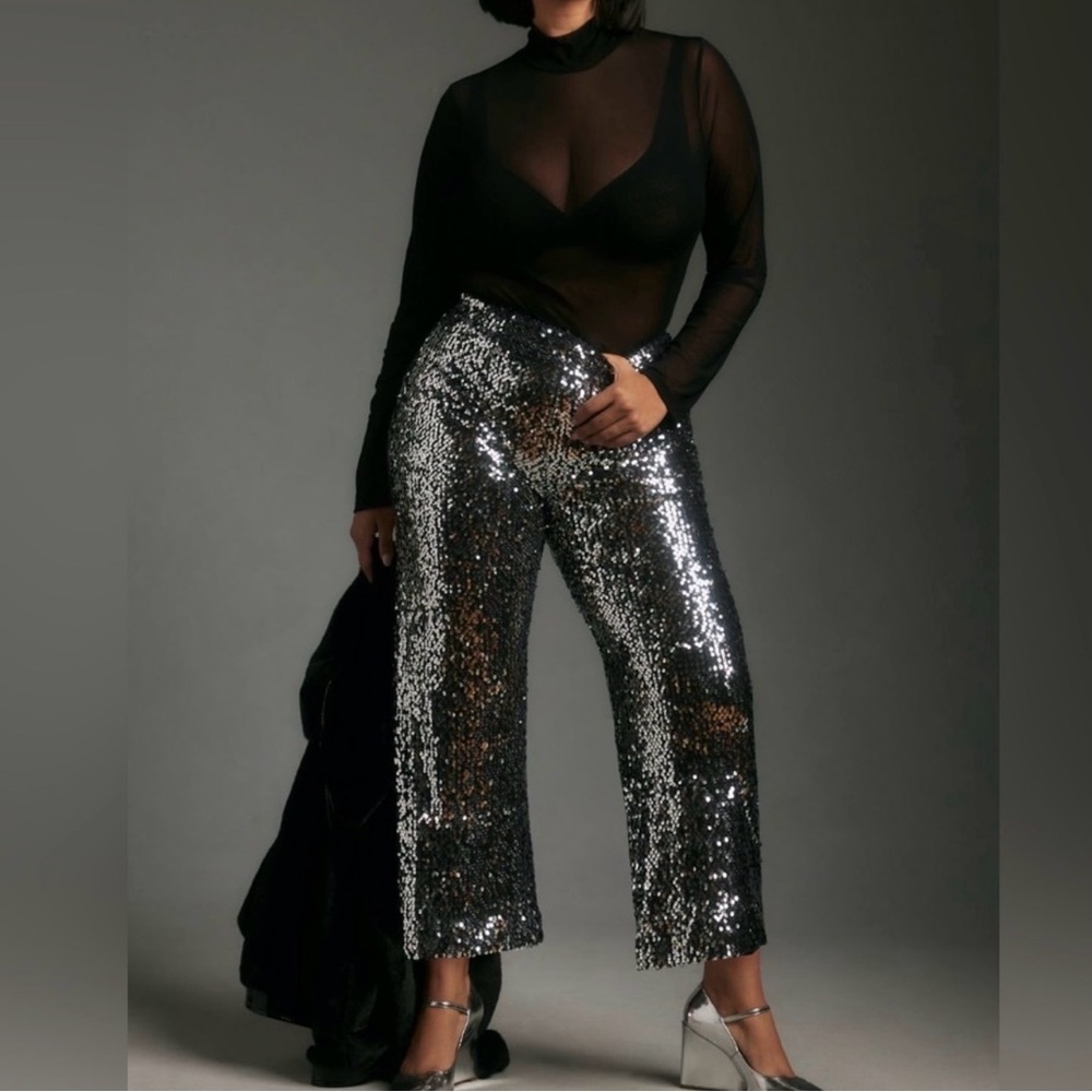 Maeve Colette Silver Sequin Cropped Pants- 31